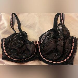 Sheer Black Lace Bra with Pink Detailing